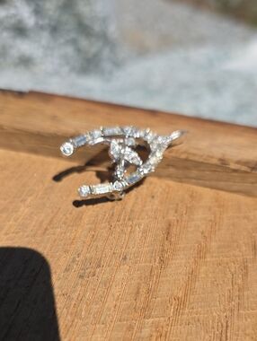 Vintage Silvertone Rhinestone Wishbone Brooch - Sparkling Clear Stones